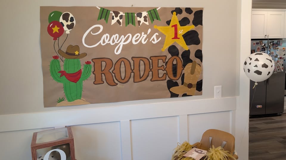 Cooper's first rodeo custom hand-painted birthday banner